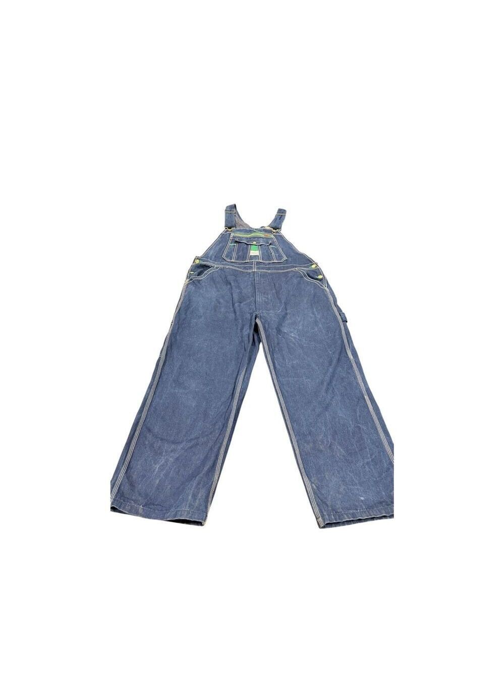 Vintage Liberty Denim Bib Overalls – Iconic Green Accents size 40x28